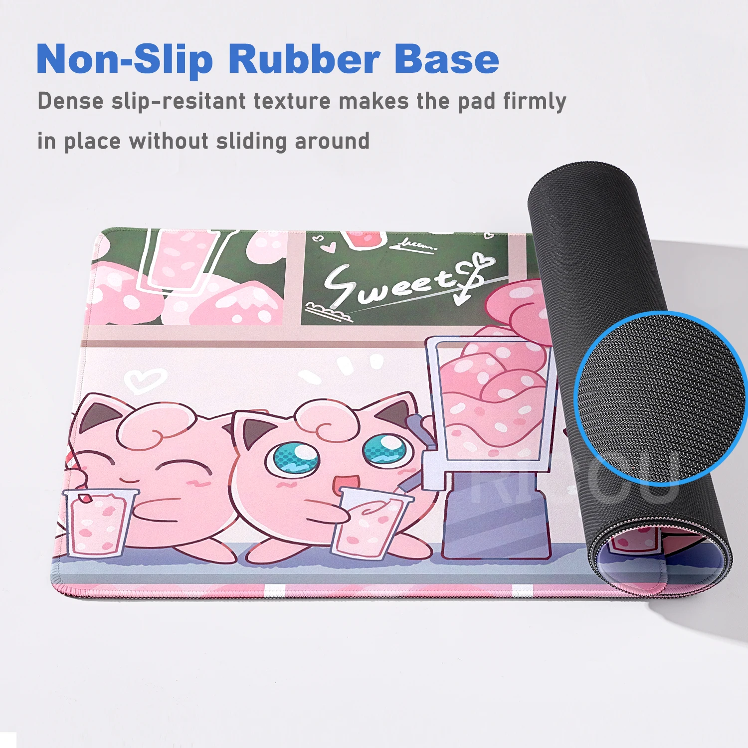 Kawaii Pink Anime Desk Mat with Clefairy & Jigglypuff Design