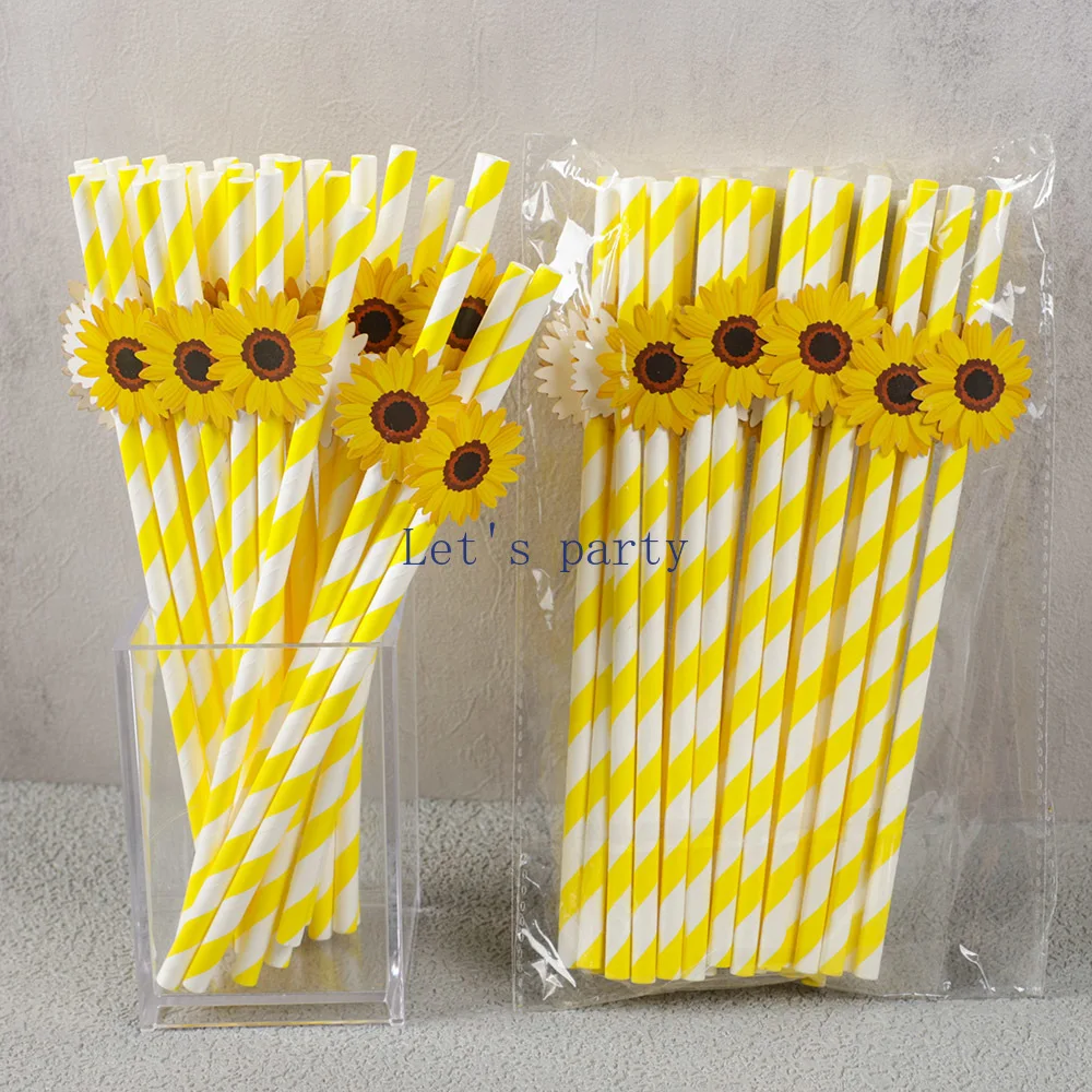 30 Stück Einweg-Papierstrohhalme mit süßem Gänseblümchen-Motiv, Sonnenblumen-Bar-Trinkhalm für Geburtstag, Babyparty, Hochzeit, Party, Dekoration – Detail 15
