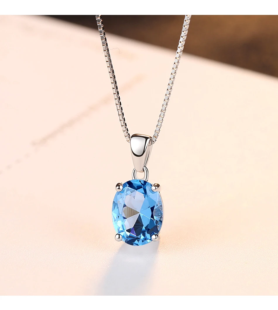 Collier en argent Sterling topaze bleu ciel synthétique pour femmes, pendentif en pierre ovale classique, chaîne Fine de mariage_voghion.com