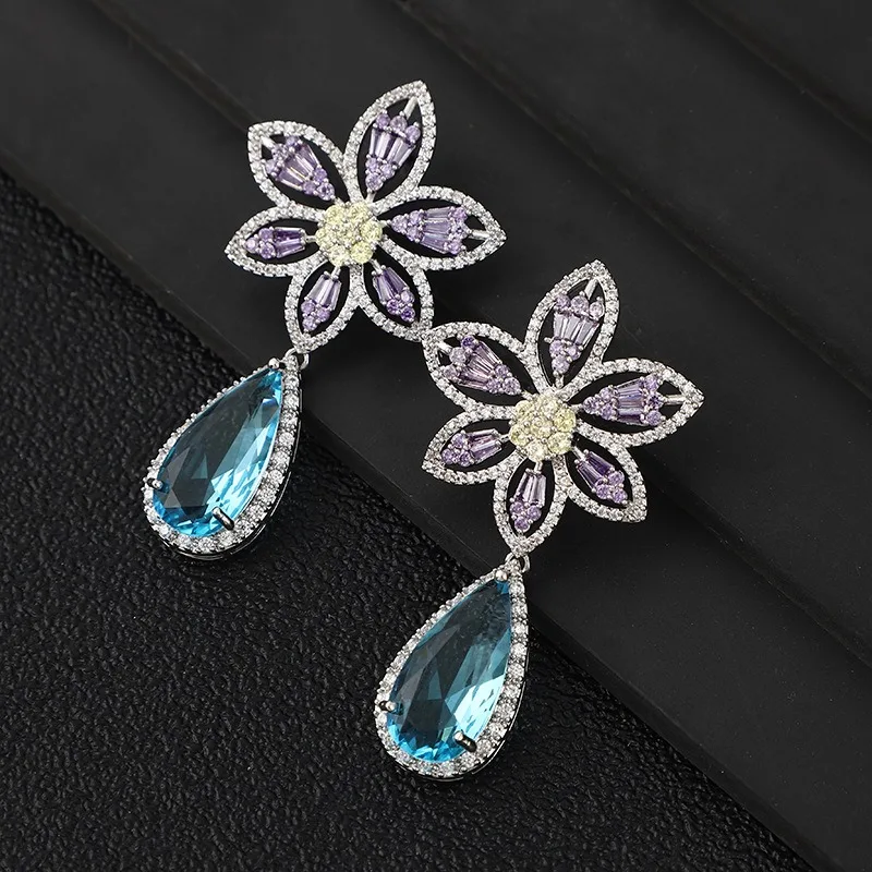 Bilincolor Fiore Viola E Orecchino Waterdrop Blu Per Donna