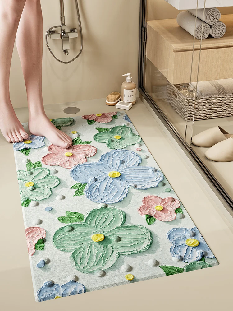 

Квадратный нескользящий коврик для ванной с 3D цветами, нескользящий напольный коврик для душа с присоской, коврик для ванной, массажный коврик для ног, домашний душ