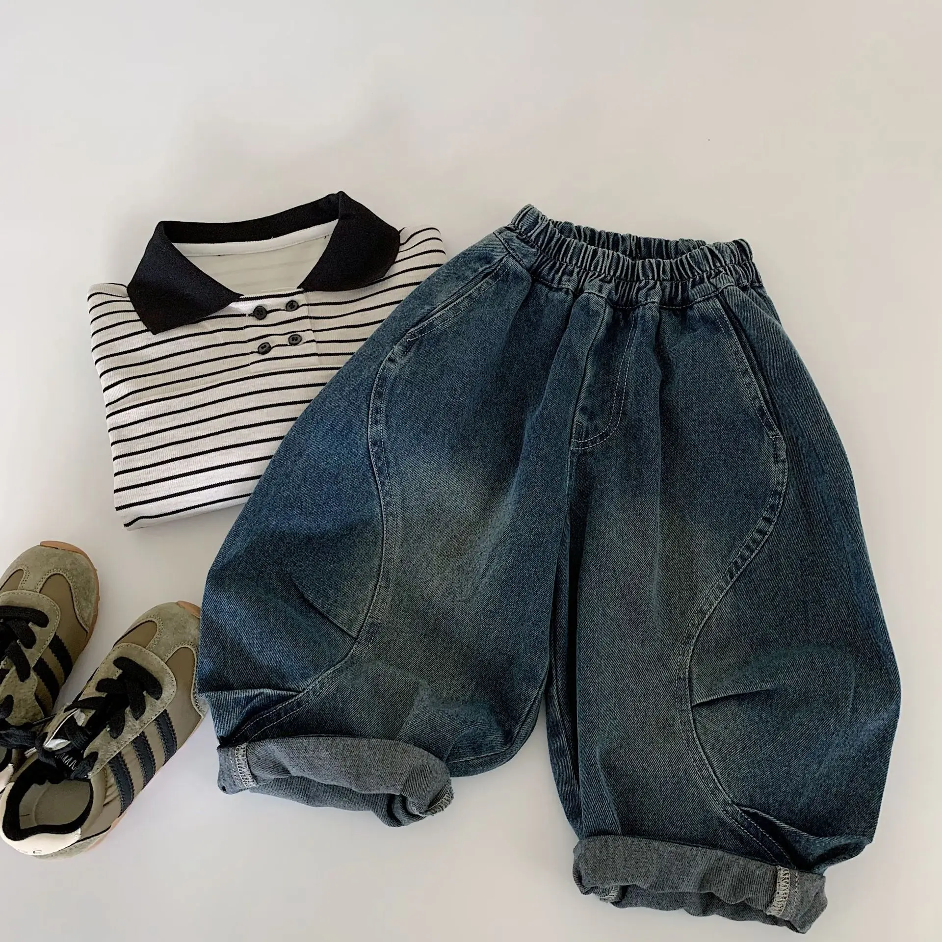 Frühling Herbst Kinder Jeans 2-10Y Jungen Gespleißt Denim Hosen Beiläufige Gerade Hosen Koreanische Kleinkind Tragen Böden Kinder Kleidung – Detail 5