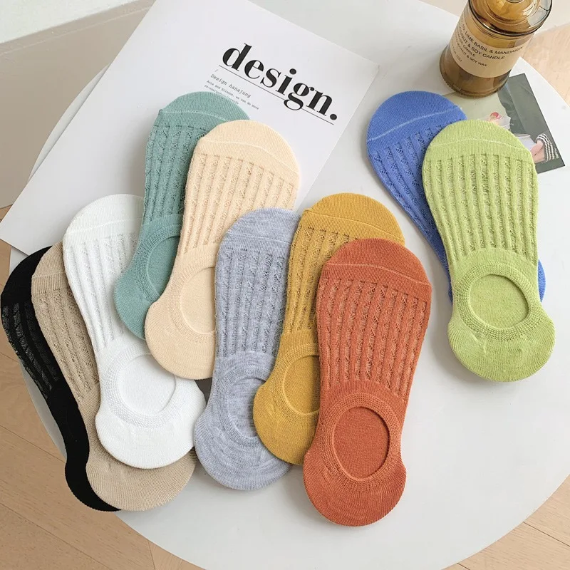 

10Pair/ Socks for Women Spring Summer Boat Socks Shallow Mouth Invisible Cotton Socks Candy Color Silicone Non Slip Breathable