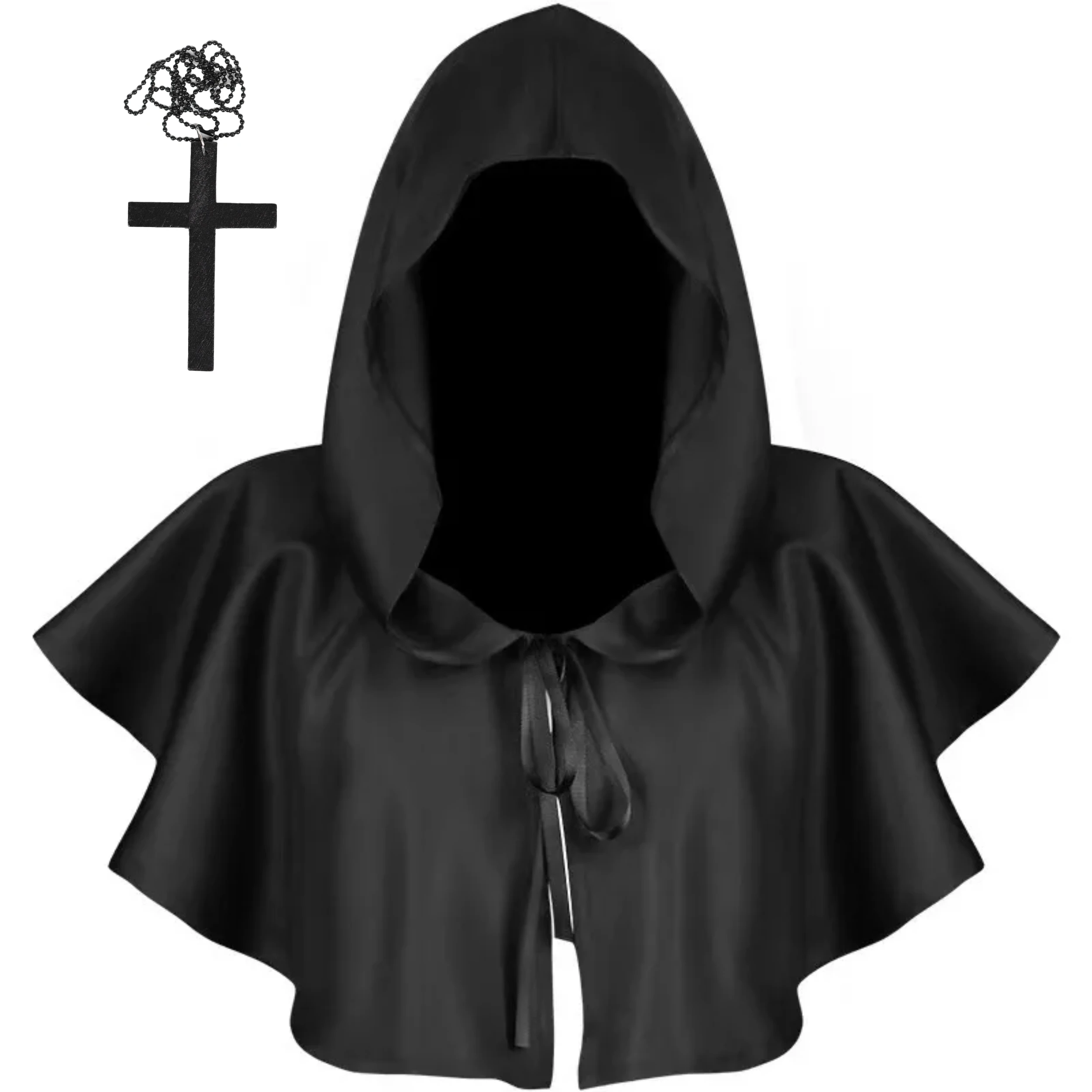 Unisexe Médiévale Cape Courte Cape Capuche Halloween Poncho