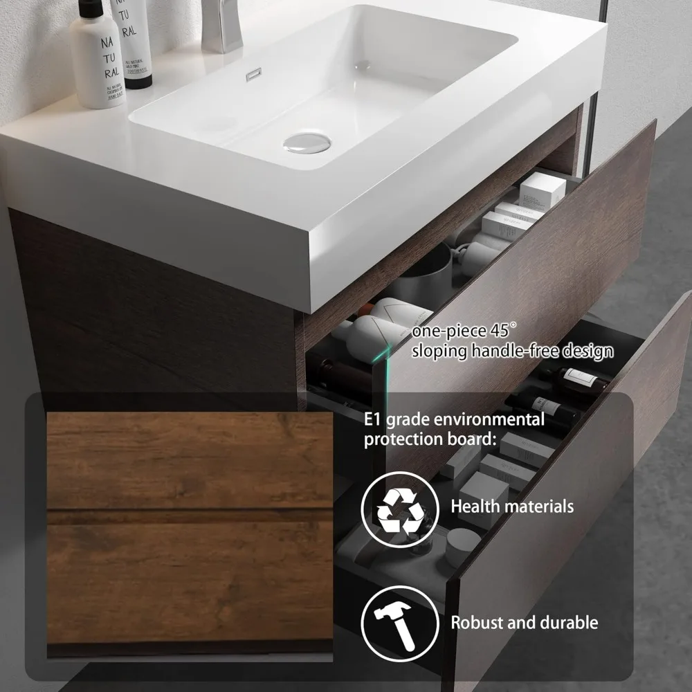 30 Inch Bathroom Vanity with Sink with Overflow, Large Storage Wall Mounted Floating, Basin Minimalist Bathroom Sink Cabinet 3