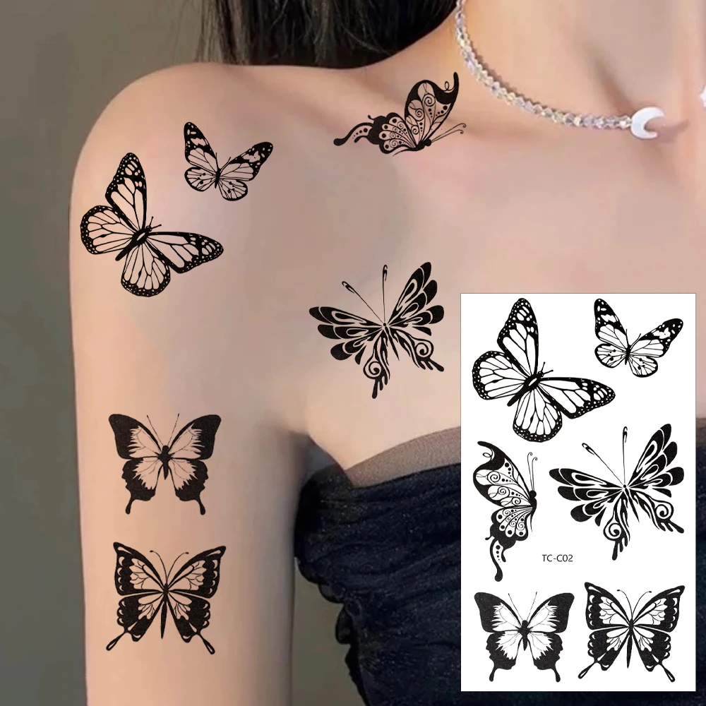 Zwarte Vlinder Tijdelijke Tattoo Sticker 30 Stks/set 3d Vlinder Nep Tattoo  Overdracht Waterdichte Benen Arm Lichaam Voor Vrouwen - AliExpress, image size:1000x1000