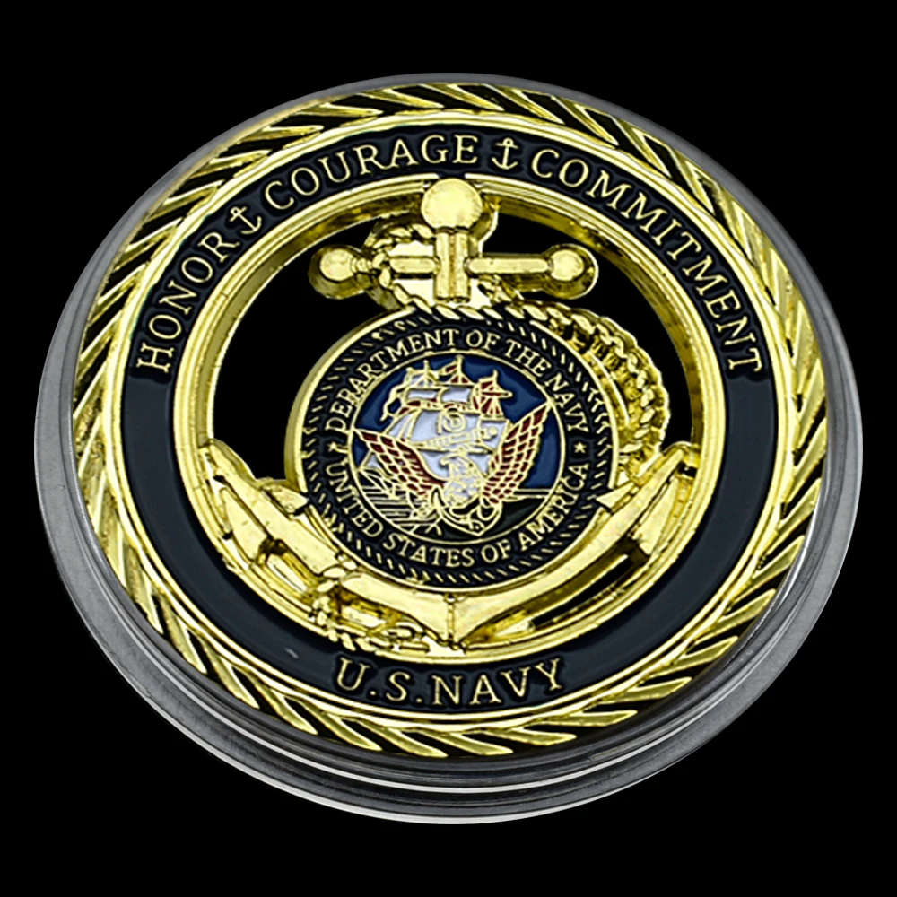

US Military Commemorative Gold Plated Coin Honor Courage Commitment Hollow Out Medal Collect Gift - Rare