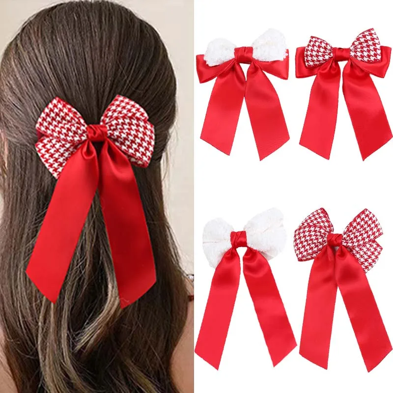 

Женские рождественские заколки для волос с бантом, корсажная лента, заколка-пряжка Bowkont, однотонные заколки для конского хвоста для девочек, модные аксессуары для волос