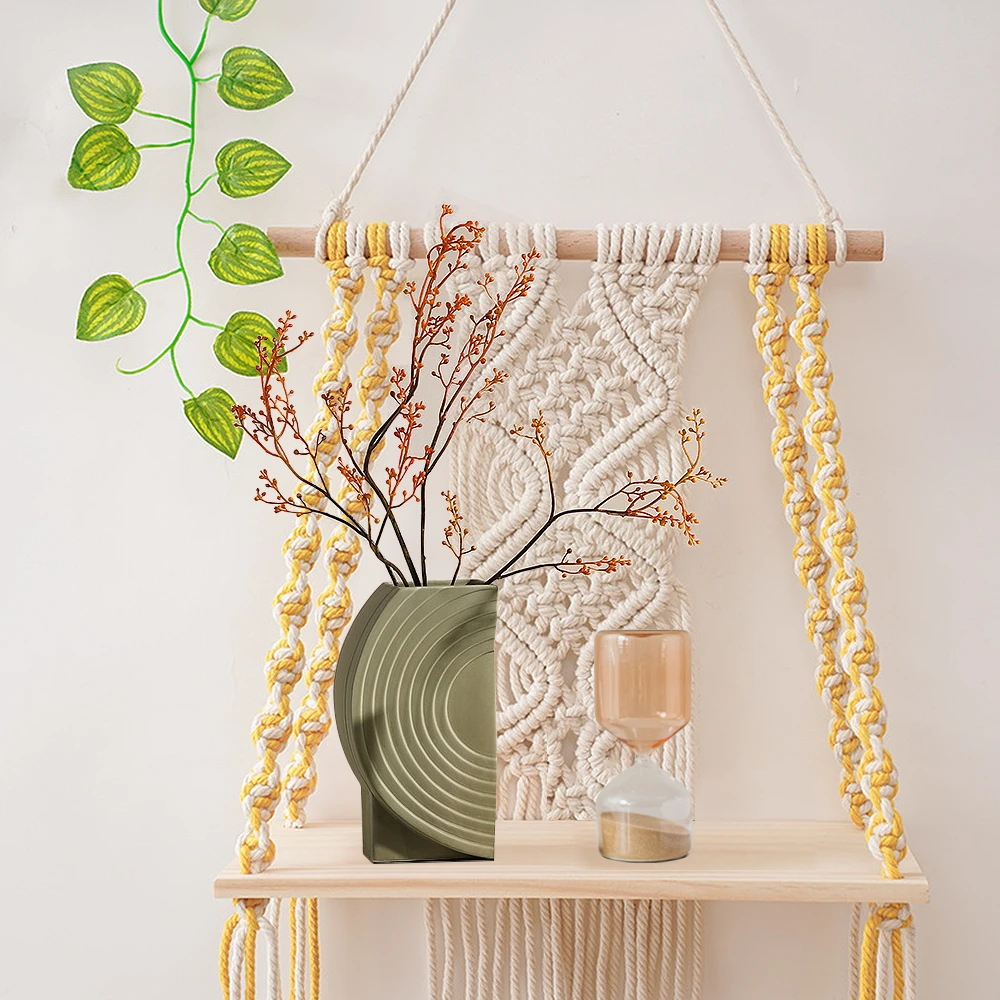Macrame Wall Hanging Wood Shelf