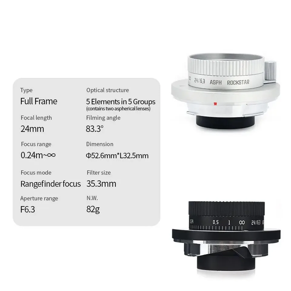 AstrHori 24mm F6.3 풀 프레임 광각 수동 초점 렌즈 레카 M과 호환되는 고정 초점 카메라 렌즈