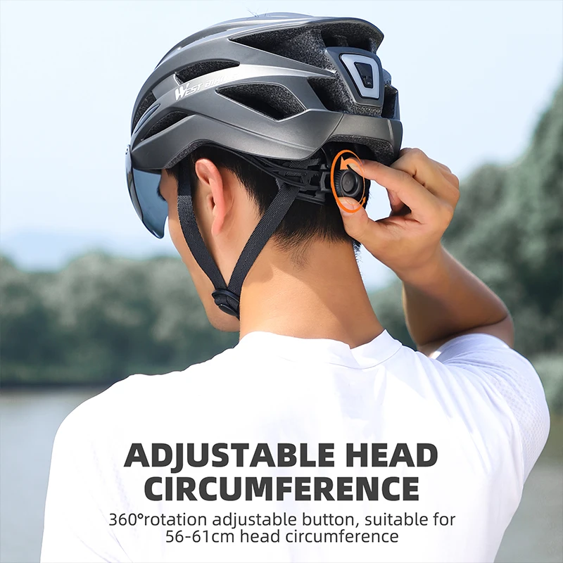 WEST BIKING Cycling Helmet With LED Light Goggles Photochromic Lens For Bicycle Motorcycle