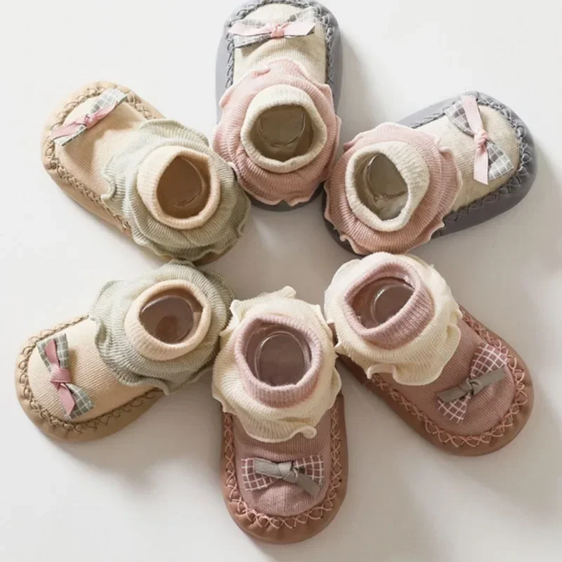 0-30Months Baby Socks Shoes Ruffled Edge Bow Baby Girls Spring Autumn Indoor Anti Slip Soft Sole Princess Flooring Sock Shoes 3