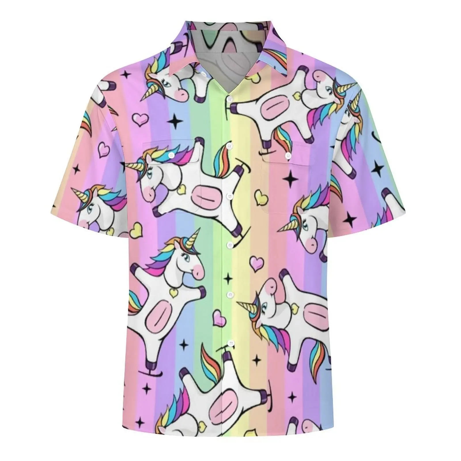 Fantastic Unicorn Beach Shirt Cartoon Animal Hawaiian Casual Shirts Men Cool Blouses Short Sleeve Streetwear Design Clothes 3