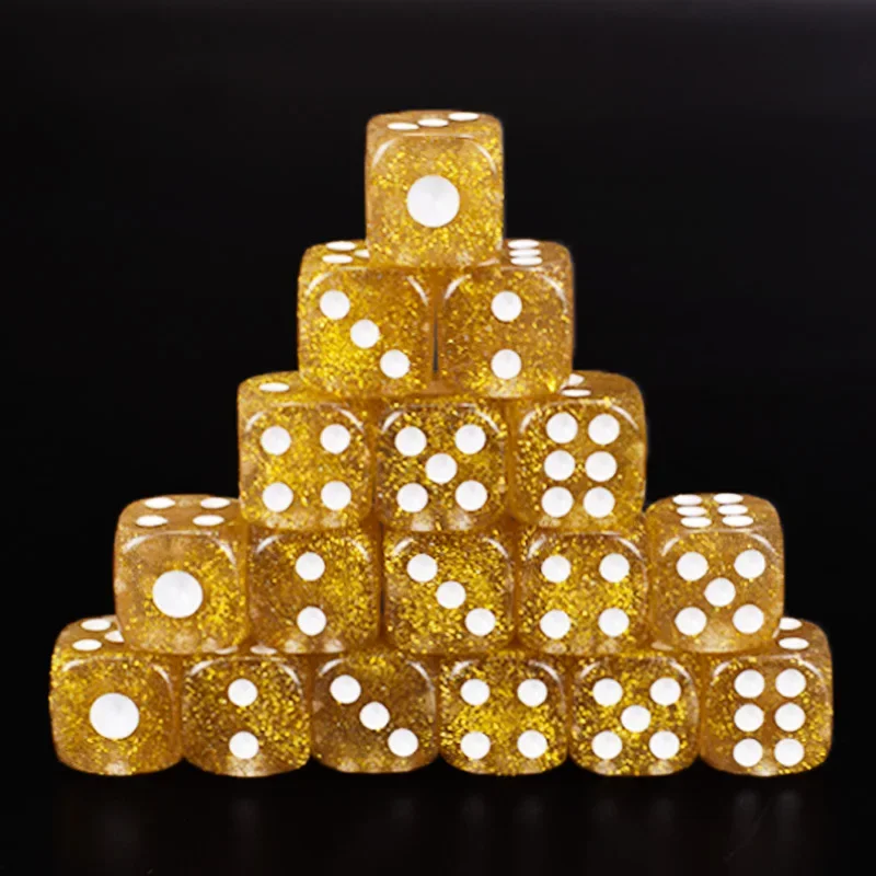 Golden Glitter Dice Puzzle Game 6 Sided Dice DIY Game Accessory 16mm 10 PCS game dice dice set acrylic dice