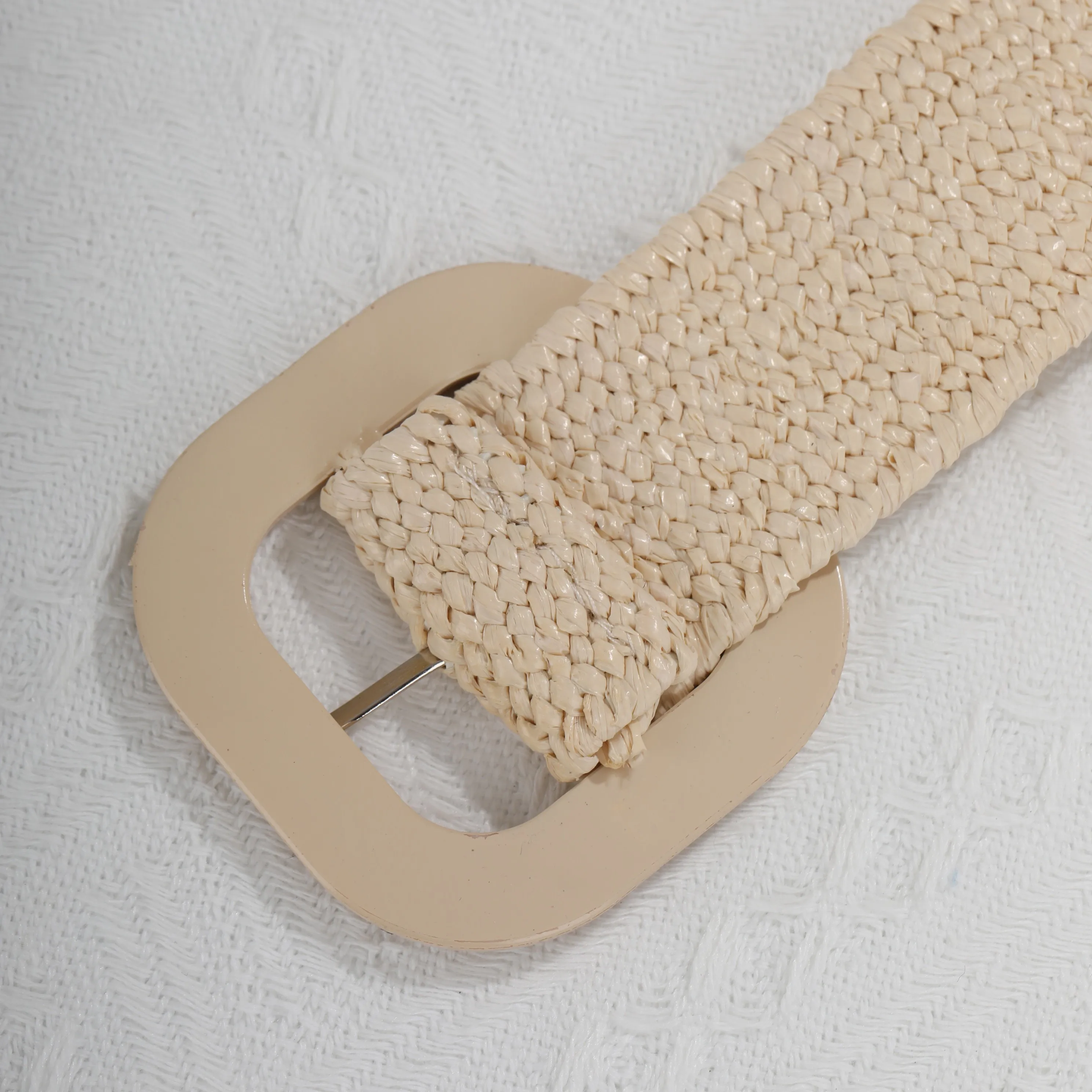 3235 Women\'s 2 Pack Buckle Elastic Straw Belts Boho Waist Belt Beige Khaki 3 packs women straw elastic stretch waist belts - Temu main image 2