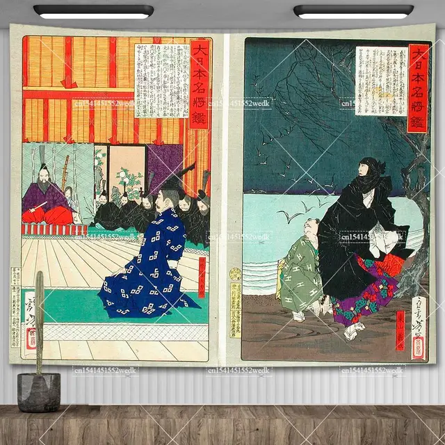 Tapisserie murale vintage japonaise, femme Kawaii criant au chat mangeant des aliments, peinture esthétique, décoration de chambre 4