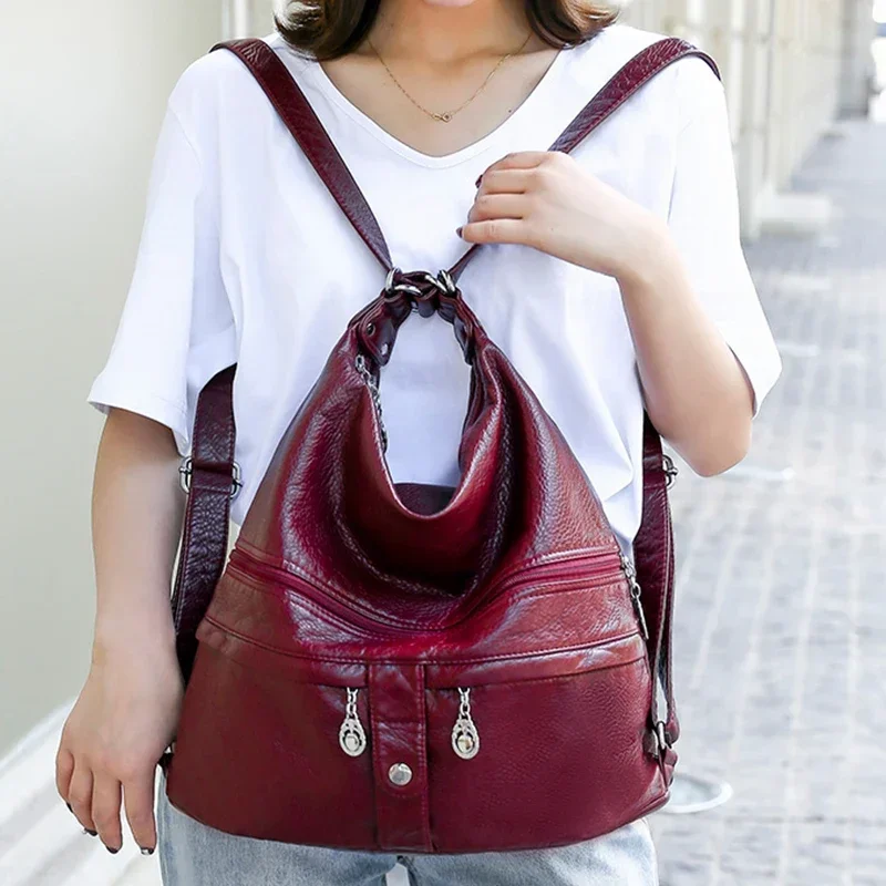 High Quality Leather Backpack Women Travel Bagpack Female Large Capacity School Backpack Shoulder Bags for Women 2024 Sac A Dos 3