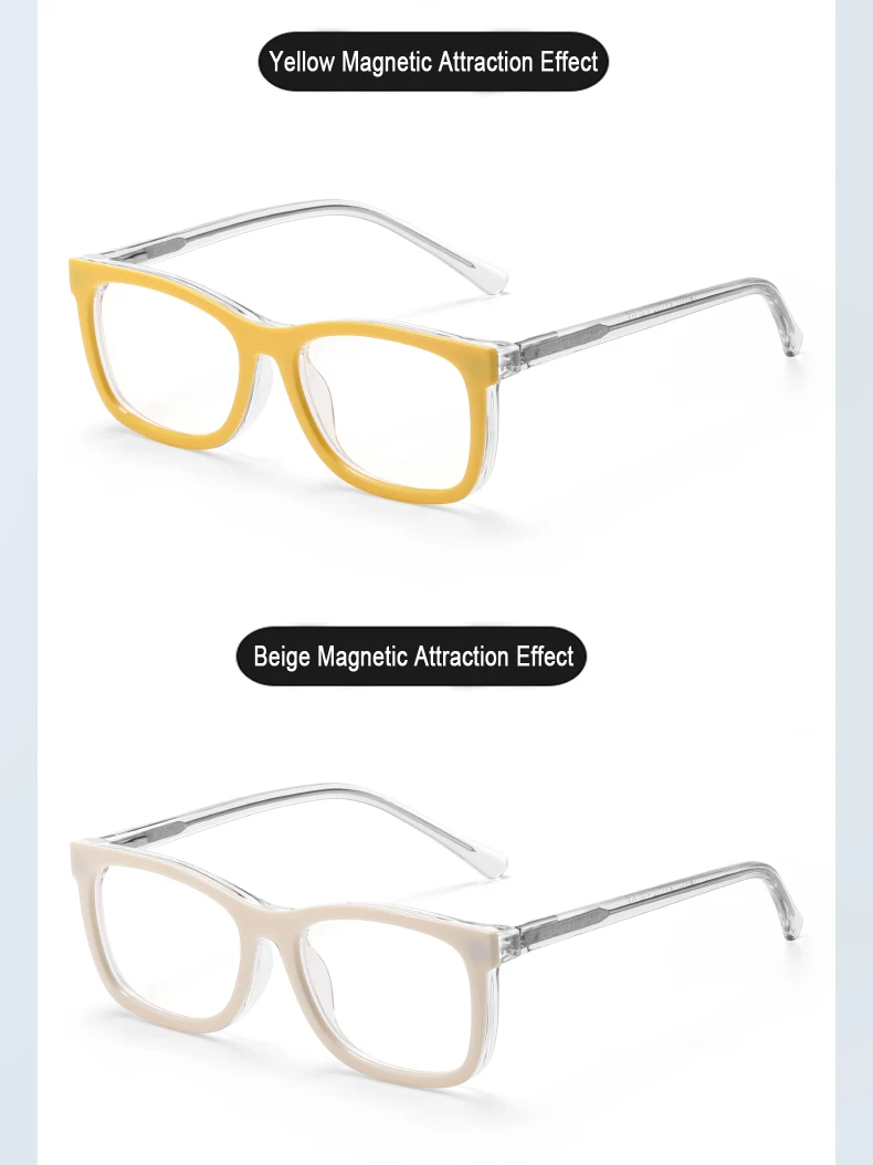 6-in-1-Brille mit magnetischen Clips, dekorative Brille, Anti-Blaulicht, modisches mehrfarbiges Brillengestell, quadratische TR-Brille mit Federscharnier – Detail 12