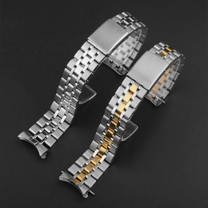 

Classical 13 17 19 20mm Silver Gold Polished Stainless Steel Watchband For Tudor 20023 20013 20020 Logo On Deployment Clasp