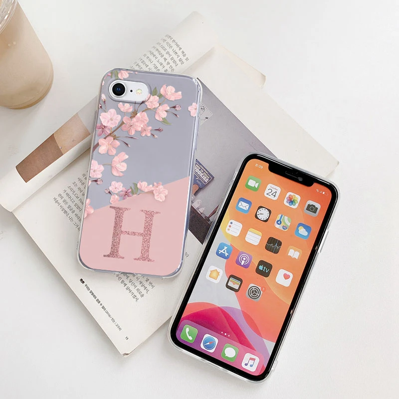 Mixroom - Cover Custodia Case In TPU Silicone Morbida Sfondo Trasparente Per Apple iPhone X Fantasia Iniziali Lettera M con fiori
