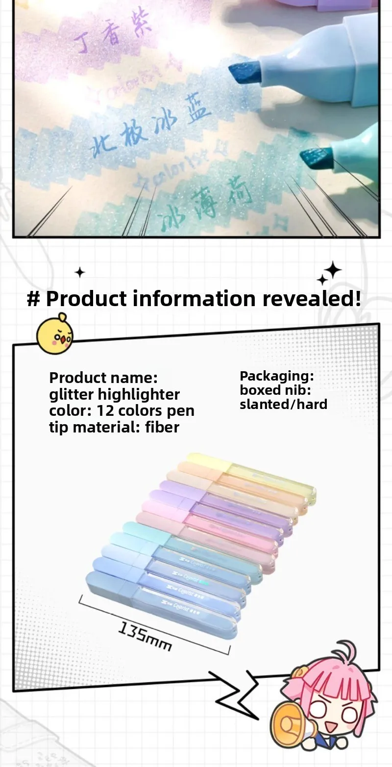 Glitzerndes Textmarker-Set, Ice Transparent Sparkle Fluorescent Marker für Notizen, Journaling und Studium – Detail 2