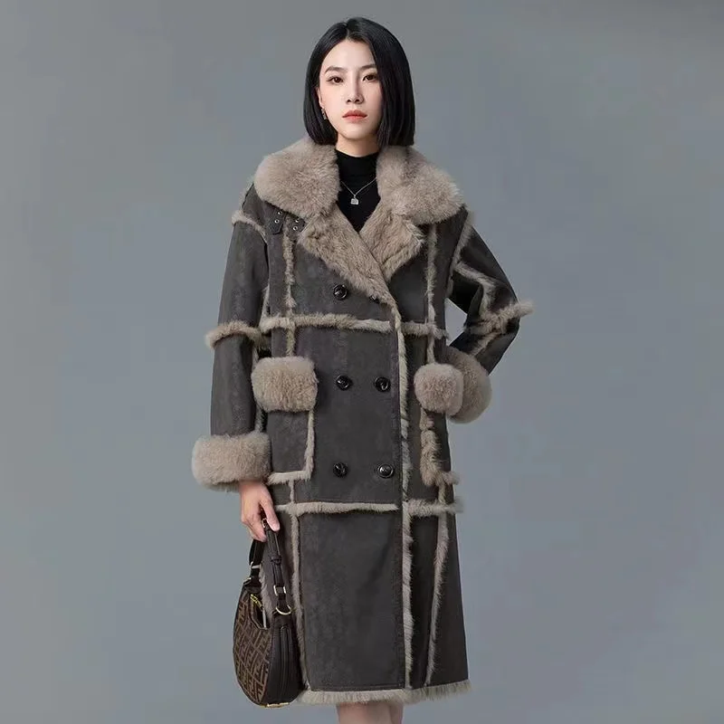 

European Winter 2023 Women's New Coat Thickened Artificial Rabbit Lined Fox Ecological Fur Coat Luxurious Warm Long Women's Shee