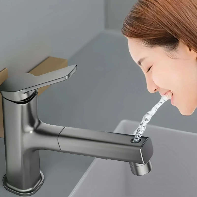 ก๊อกน้ําอ่างล้างหน้าแบบดึงออก ก๊อกน้ําทองเหลืองสีขาว ก๊อกน้ําร้อนและเย็นในห้องน้ํา 1