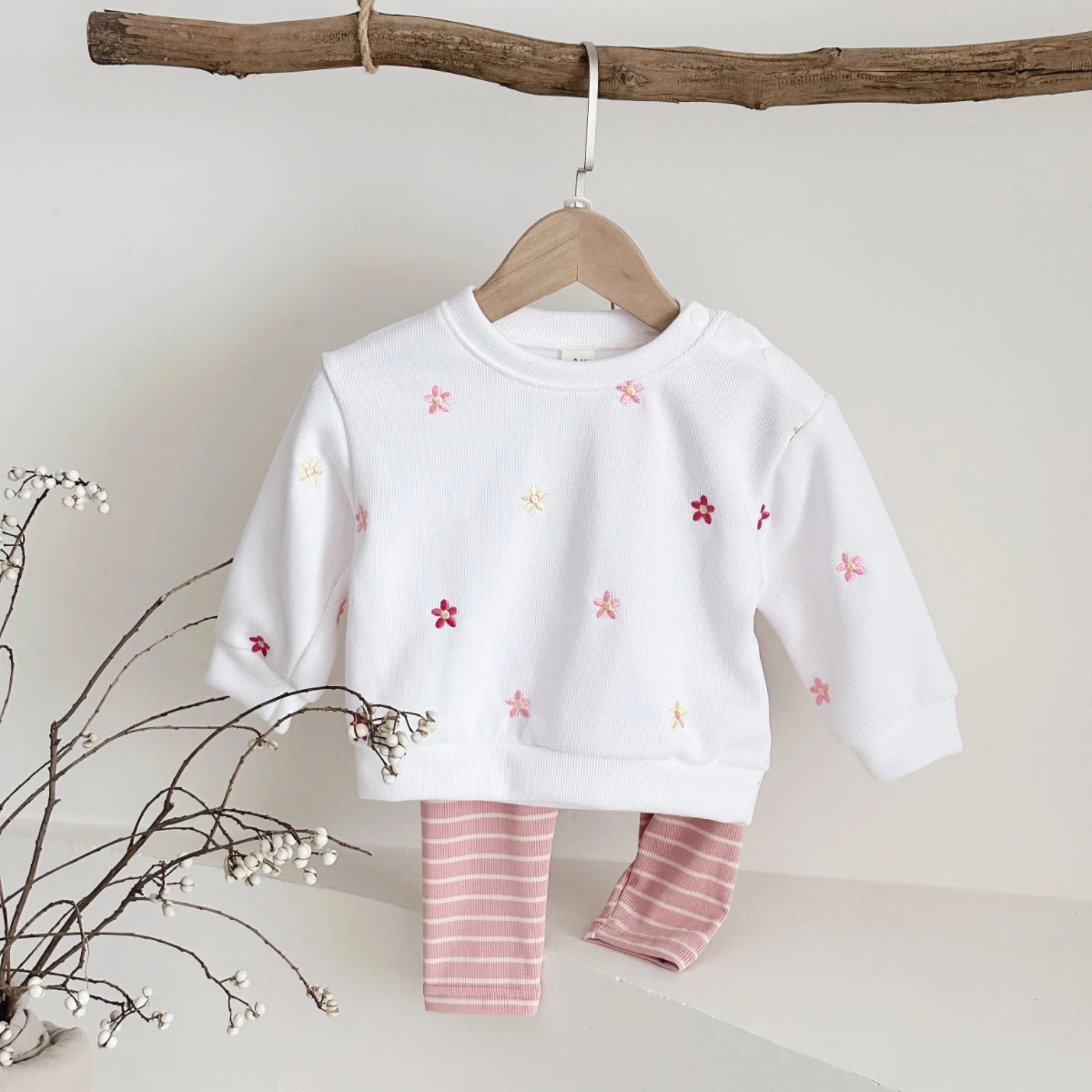 소녀 옷 봄 가을 복장 세트 꽃 무늬 운동복 바지 2Pcs 긴 소매 정장 0-3Years 아동 의류