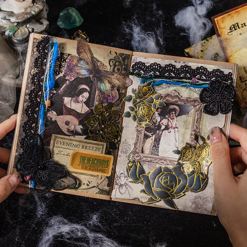 

60Sheets Material Book School new Retro Dark Handbook Decoration Vintage base Writing Paper Scrapbook 178*111MM