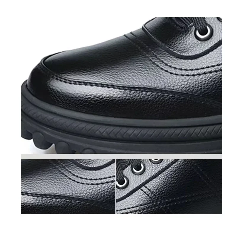 Men's Winter Casual Leather Cotton Shoes Solid Colour Padded Thickened Warm Fur Fashion Waterproof
