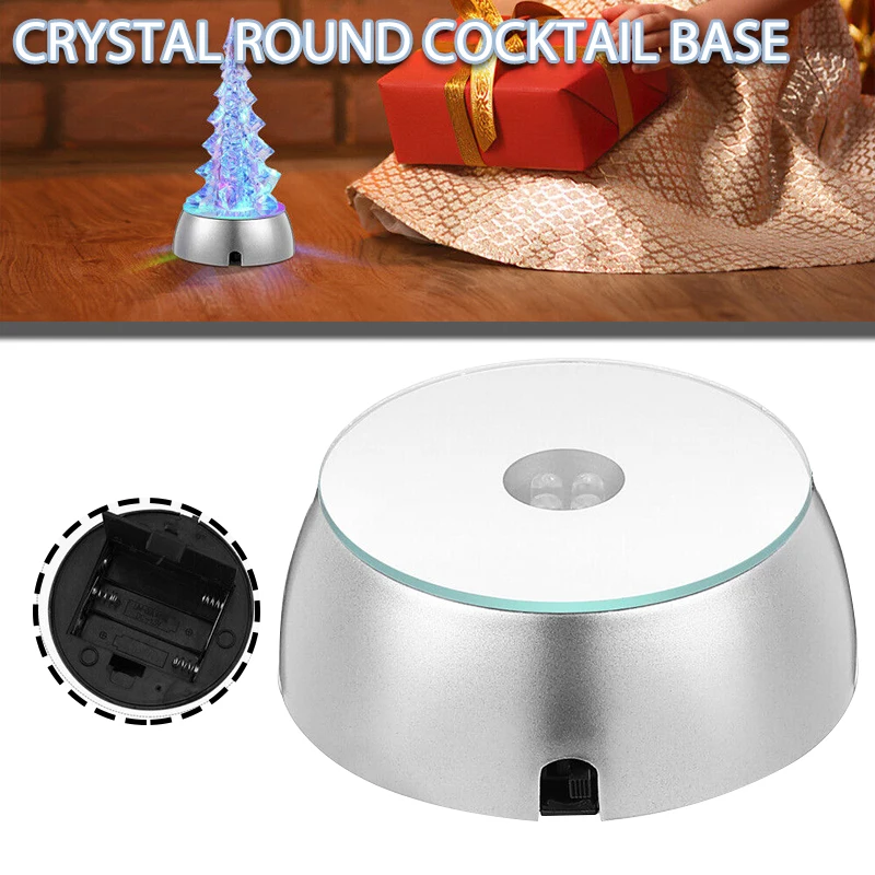 

Colorful LED Crystal Light Base Crystal Display Crafts Turntable Display Stand Silver Round Lamp Base Stand For Glass Support