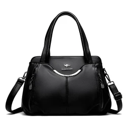 Vintage Luxury Soft Leather Tote Bag for Women - Elegant Shoulder Handbag with Large Capacity (Black)
