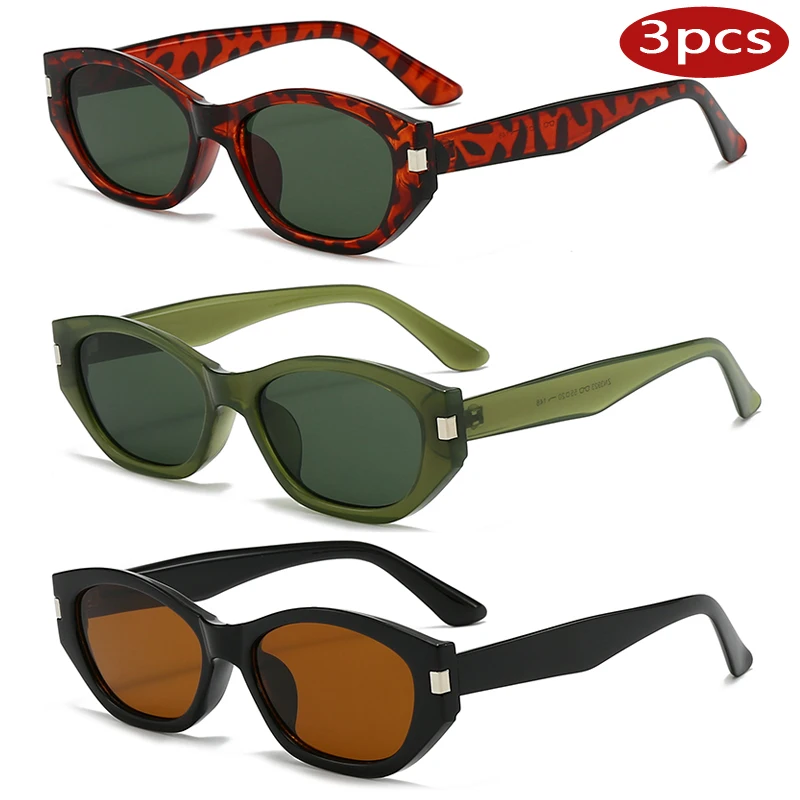 1/3 stücke Mode Cat Eye Vintage Sonnenbrille Frauen Oval Kleine Rahmen Brillen Frauen Persönlichkeit Einfache Sonnenschutz Gläser UV400