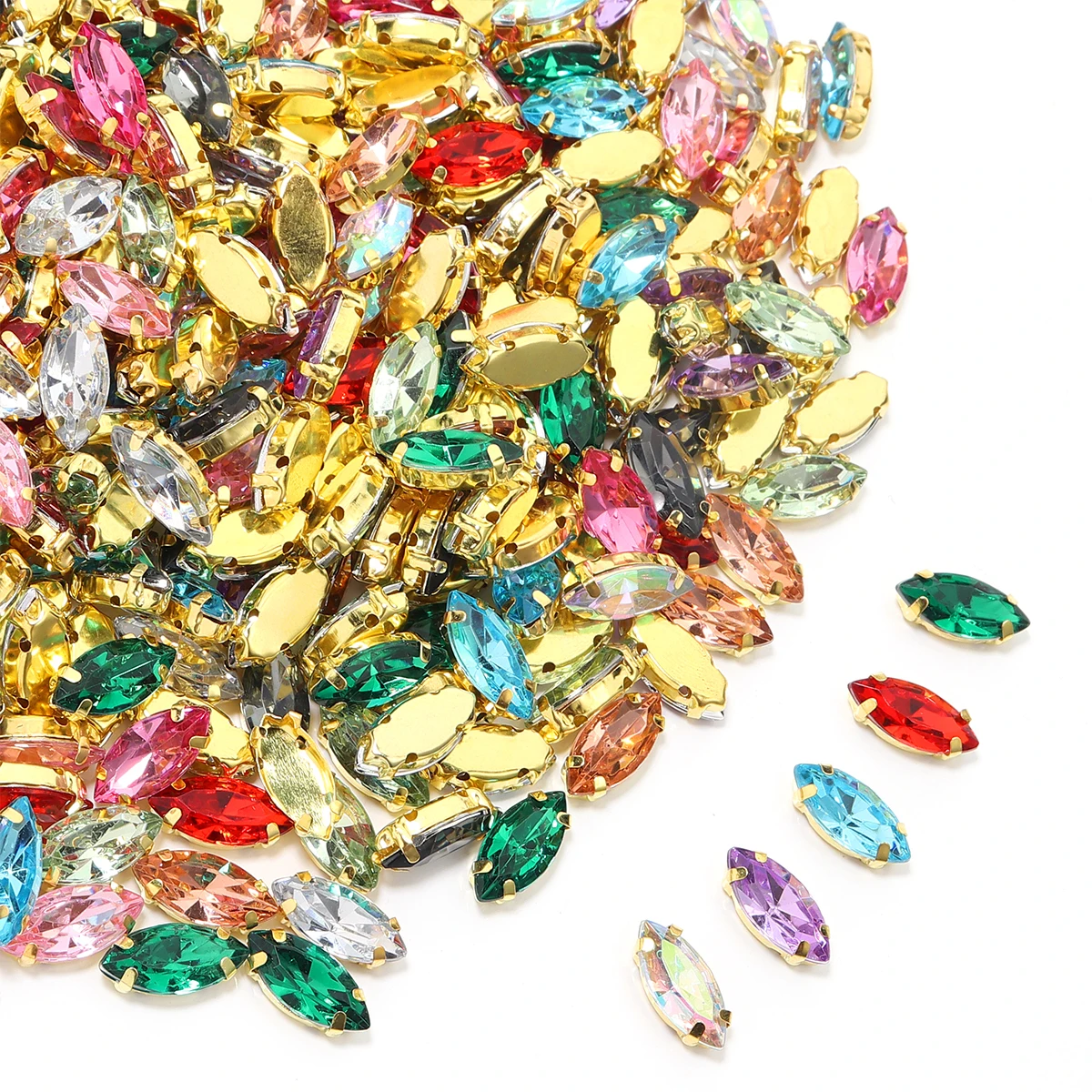 50 Stück bunte Pferdeauge zum Aufnähen, Acryl-Strasssteine mit goldener Klaue, Glaskristall, zum Aufnähen von Perlen für Kleidung, Kopfbedeckung, Dekoration – Detail 5