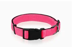 Reflective Adjustable Breathable Nylon Dog Collar with Soft Padding, Durable Design, and Bone Rope Accent - M (Pink collar)