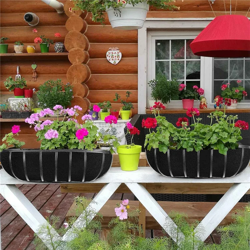 3PCS Window Box Liners 30 Inch Fabric Window Box Liners Replacement Black Non-Woven Hanging Plant Liner