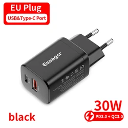 Essager 30W Dual Port Mini Fast Charger with USB-C and PD 3.0 Technology - 30W B EU  A C Plug (Type-C)