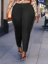 

High Waist Pants Plus Size 4XL Black Tassel Stright Capris Office Evening Party Fringe Trousers for Women Spring Summer 2022