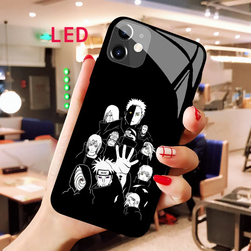 

Светящийся чехол для телефона из закаленного стекла для Apple iphone 13 14 Pro Max Puls mini Naruto, роскошная модная светодиодная подсветка RGB, новый чехол