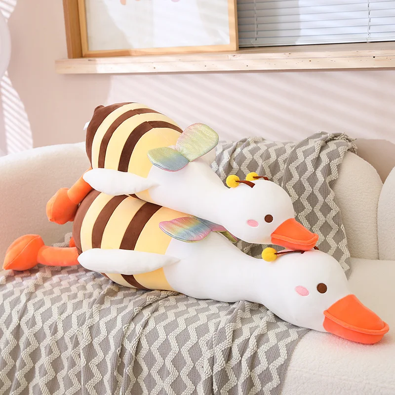 65/85/105cm Huge Bee White Goose Plush Pillow Toys Big Duck Doll Soft Stuffed Animal Sleeping Pillow Cushion Gift for Girlfriend значок sleeping duck