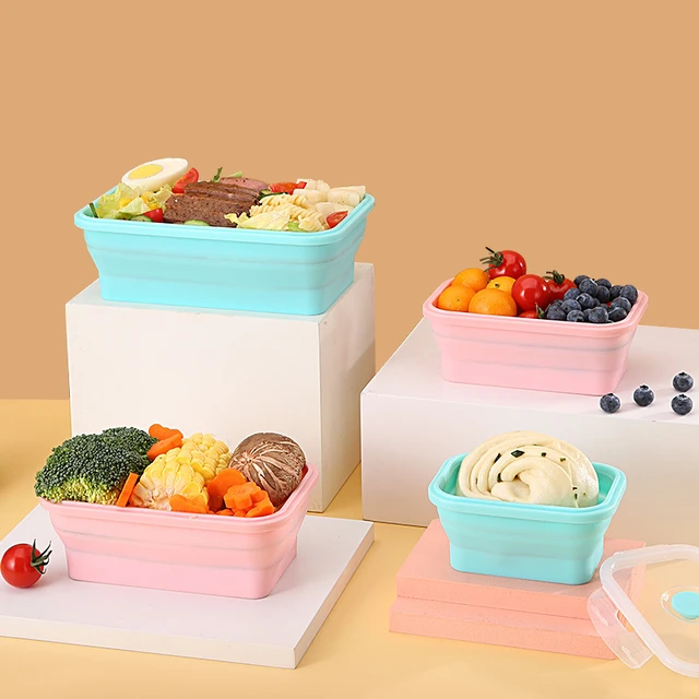 5 Sizes Collapsible Lunch Box Silicone Food Storage Container Microwavable Portable Picnic Camping Rectangle Colorful Bento Box 3