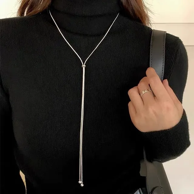 Long Tassel Titanium Steel Sweater Chain Design Necklace 1