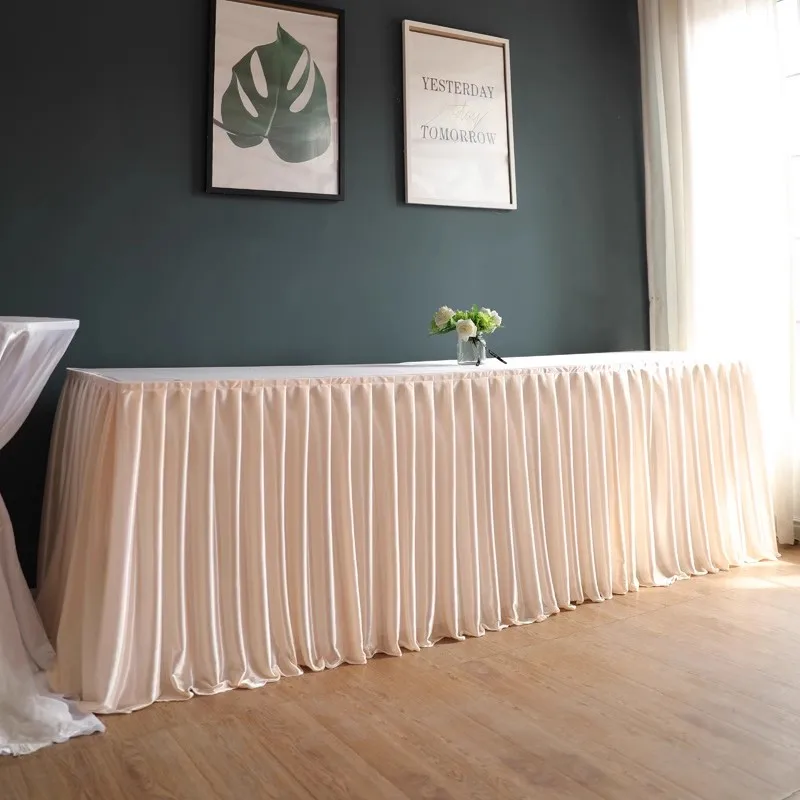 Champagne Polyester Table Skirt Wrinkle Resistant Pleated Ruffle