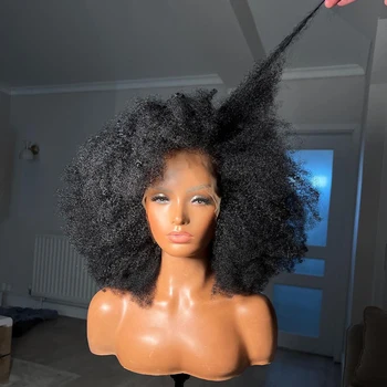 Mongolian Kinky Curly Glueless 4x4 Lace Closure Human Hair Wig 360 Full Lace Wig Bleached Knots Afro Curly Lace Front Wig 250%