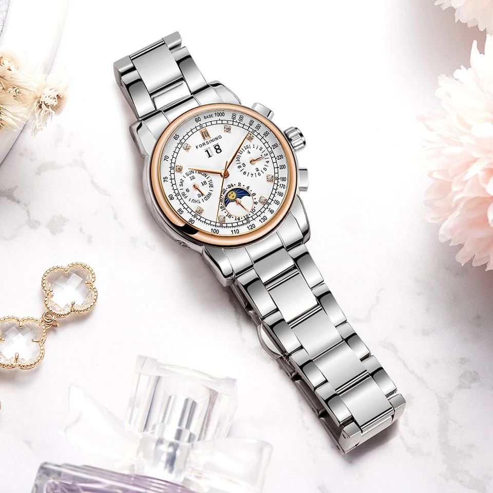 FORSINING Orologio Uomo Es Scheletrato Al Quarzo - Cassa Acciaio 42mm, Quadrante Lusso, Impermeabile 3ATM, Luminoso, Argento E Oro