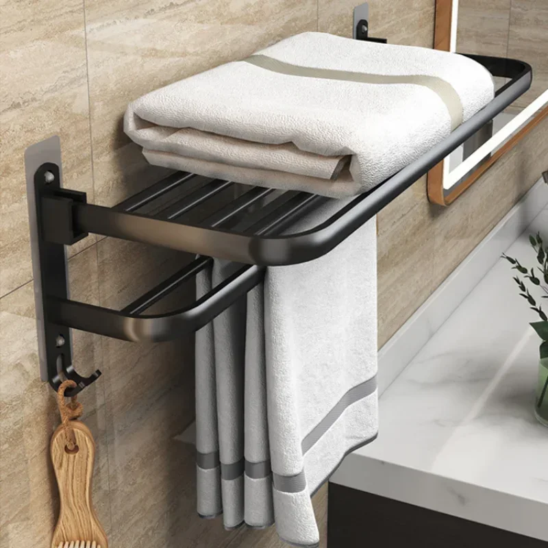 Matte Black No Drilling Towel Rack Movable Holder Hook Wall Mount Shelf Aluminum Shower Hanger Rail Bathroom Accessories towel rack towel holder bathroom hardware set bathroom hooks