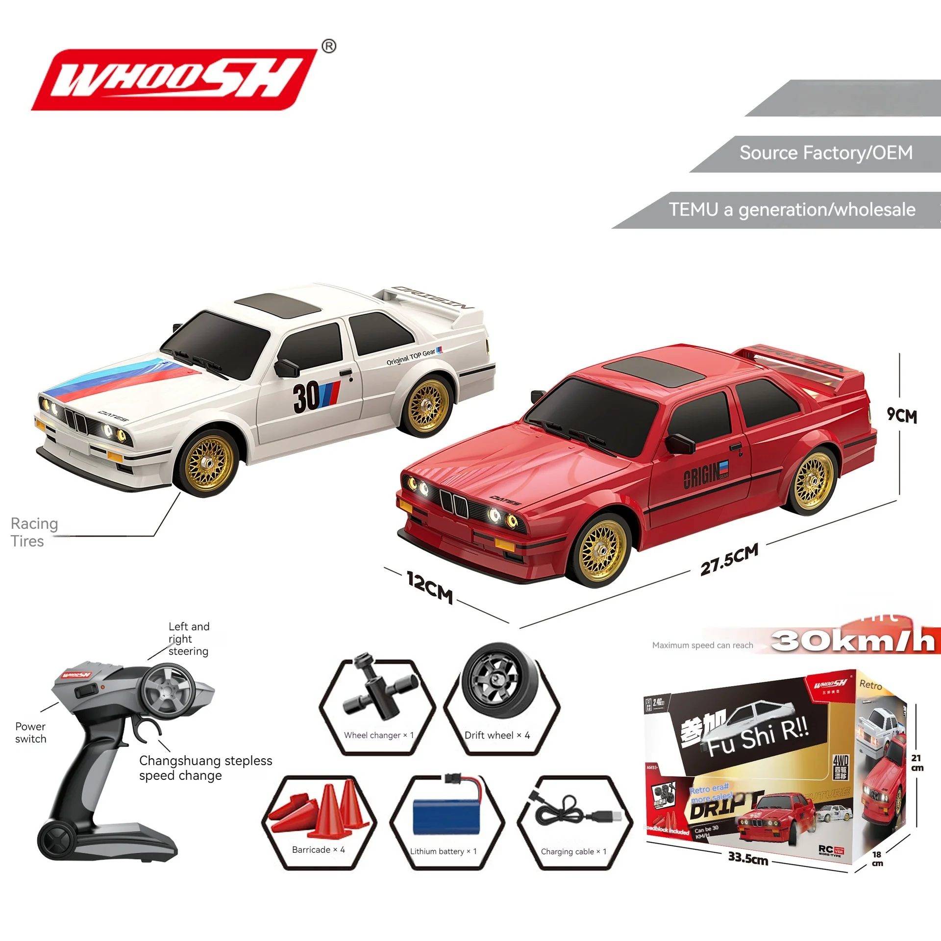 New Rc Car Four-Wheel Drive 1:16 Retro E30 Sports Car Remote Control Car 4wd 30km/H High Speed Drift Car 2.4g Cvt Rc Car Toy Boy 5