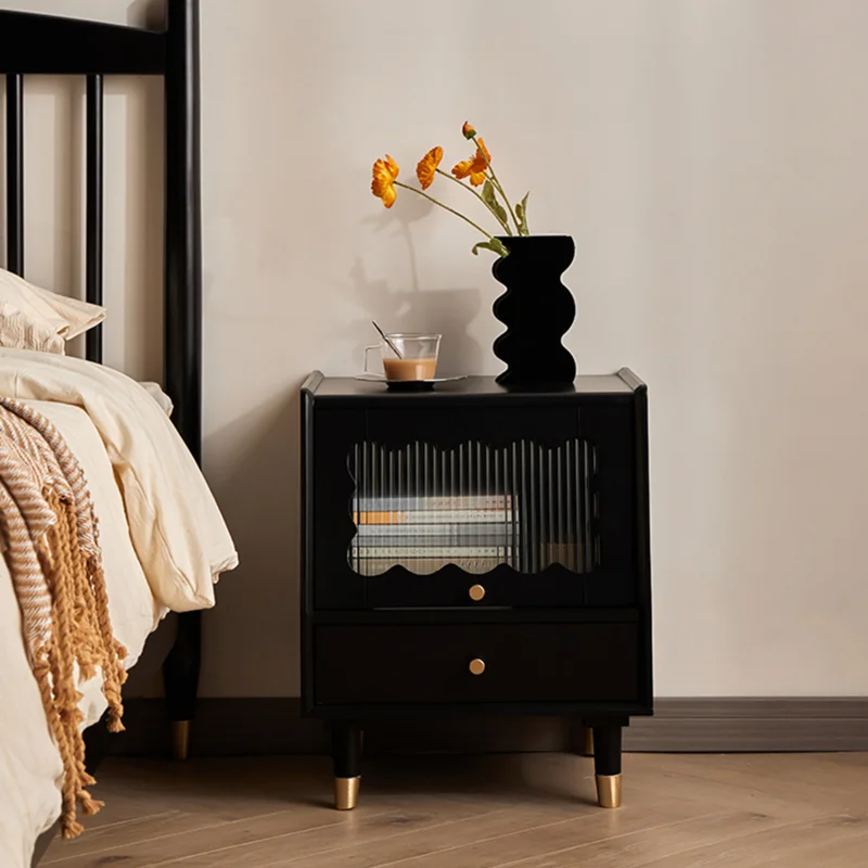 

Wooden Black Bedside Table Drawers Modern Bedroom Minimalistic Bedside Tables Nordic Style Szafka Nocna House Decorations