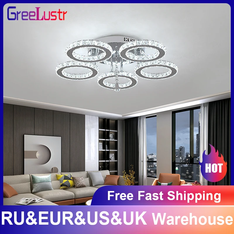 led chandelier ceiling chandelier art lighting fixtures Modern Lustres K9 Crystal Chandelier Ceiling Lamps 3 Rings Stainless Steel Hanging Light Fixture Led Pendant Lamp Home Appliance