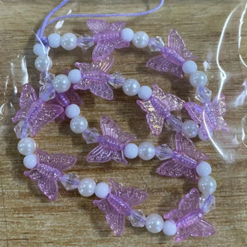 

Быстродействующая акриловая цепочка для телефона и ремешок с бусинами-бабочкой, ремешок для телефона для девочек-подростков,